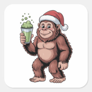 Adesivo Quadrado Amante do Matcha do Natal do Pé-Grande Sasquatch 