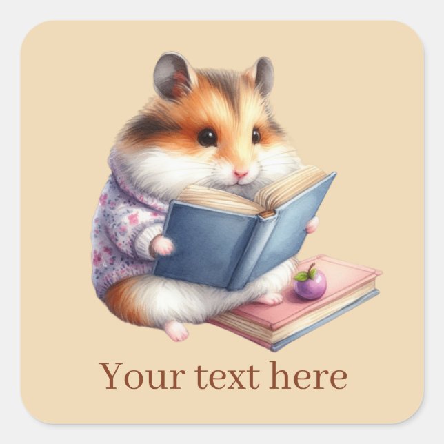 Adesivo Quadrado Amantes de livros de hamster bonitos adicionam tex (Frente)