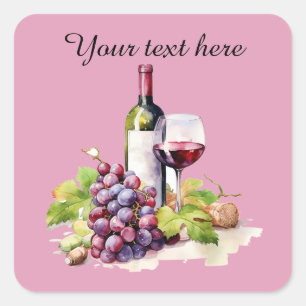 Adesivo Quadrado Amantes de vinho divertidos adicionam texto