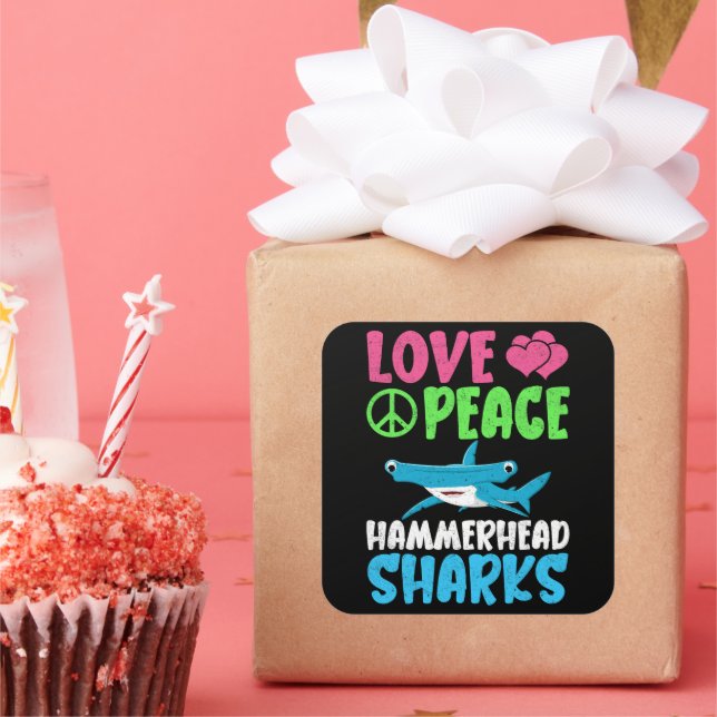Adesivo Quadrado Amar Paz Tubarões-Hammerhead Tubarão-Mar-Fão (Festa)
