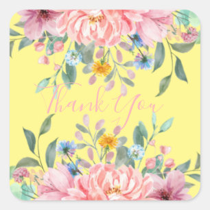 Adesivo Quadrado Amarelo ensolarado com vinheta quadrada de flores