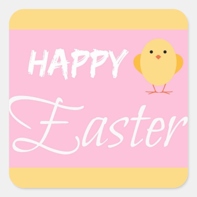 Adesivo Quadrado Amarelo felz pascoa pequeno Pintinho (Frente)