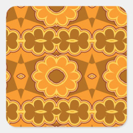 Adesivo Quadrado amarelo marrom de flower power do vintage retro