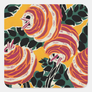 Adesivo Quadrado Amarelo Mostarda e Laranja Decoração Floral Art Dé