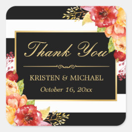 Adesivo Quadrado Amarelo Vermelho Dourado elegante outono Floral Ob