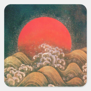 Adesivo Quadrado AMATERASU, DEUSA do SOL, marrom preto vermelho