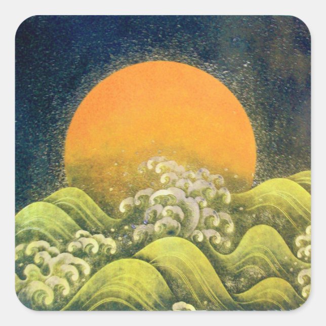 Adesivo Quadrado AMATERASU, SUN GODDESE, verde-amarelo preto (Frente)