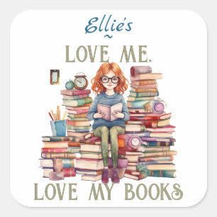 Adesivo Quadrado Ame-me Amo meus livros Stack Bookplate