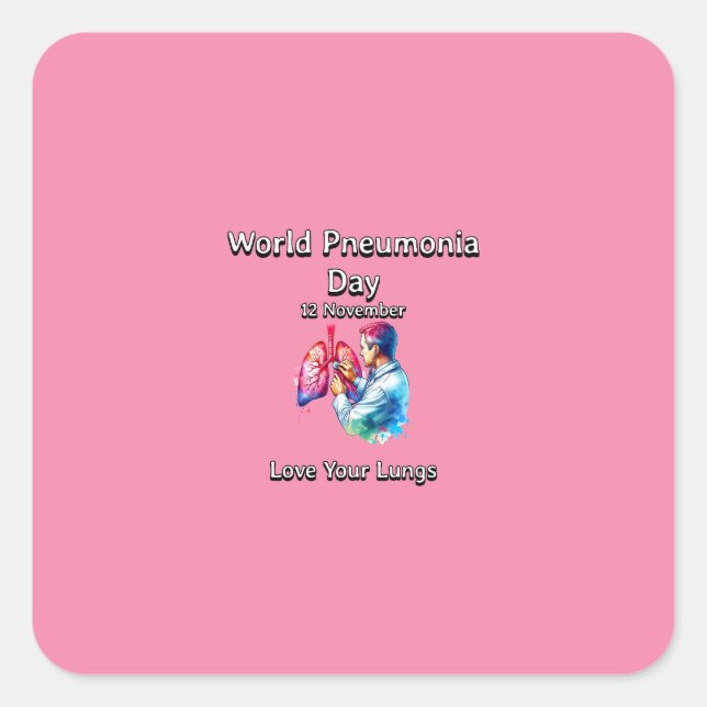 Adesivo Quadrado Ame Os Seus Pulmões. Dia Mundial da Pneumonia. (Frente)