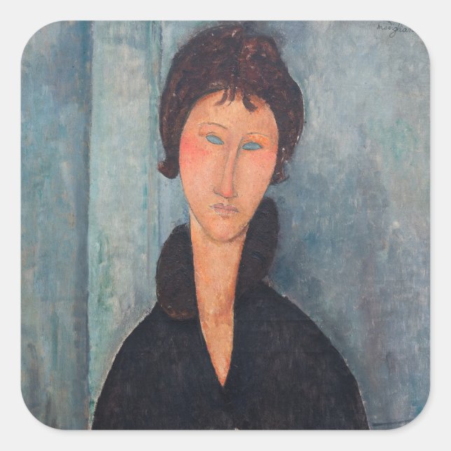 Adesivo Quadrado Amedeo Modigliani - Mulher com Olhos Azuis (Frente)