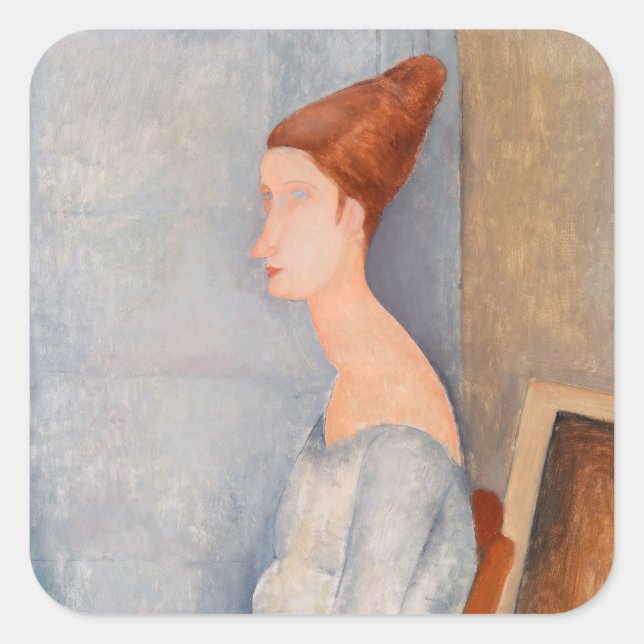 Adesivo Quadrado Amedeo Modigliani - Retrato Jeanne Hebuterne #3 (Frente)