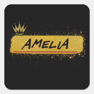 Adesivo Quadrado Amelia First Name: Rainha Glitter Dourada