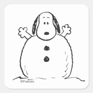 Adesivo Quadrado Amendoins Snoopy Brincando de Boneco de Neve