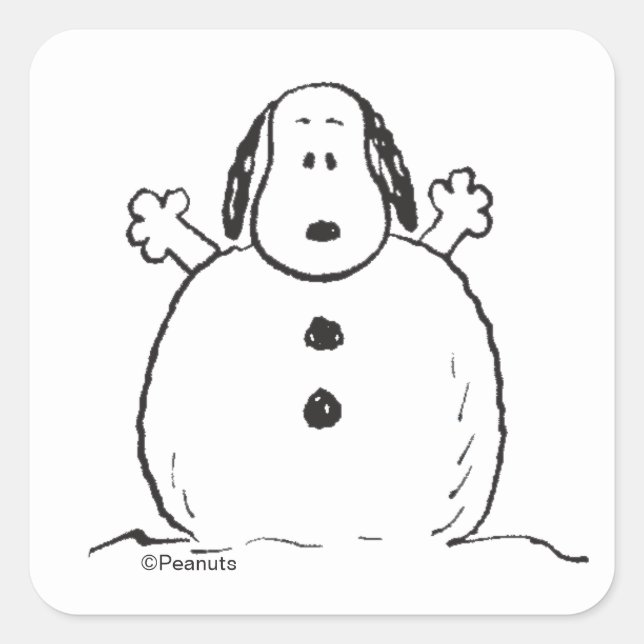 Adesivo Quadrado Amendoins | Snoopy Brincando de Boneco de Neve (Frente)