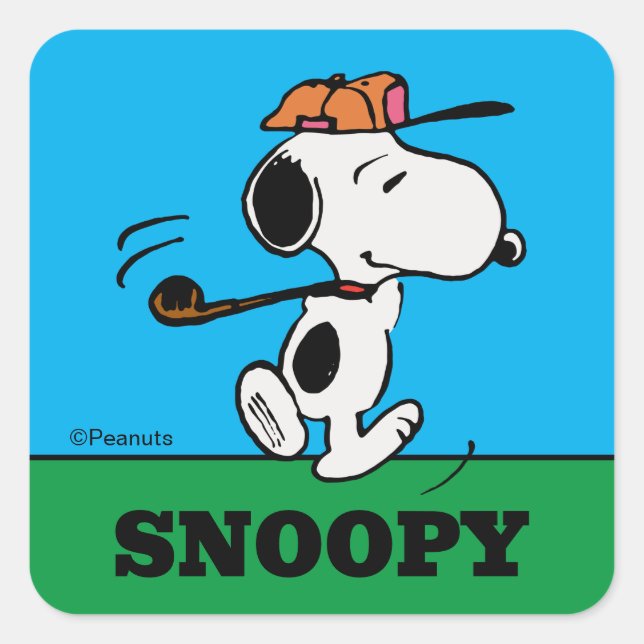 Adesivo Quadrado Amendoins | Snoopy Golf Swing (Frente)