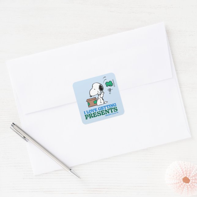 Adesivo Quadrado Amendoins | Snoopy I Love Getting Present (Envelope)