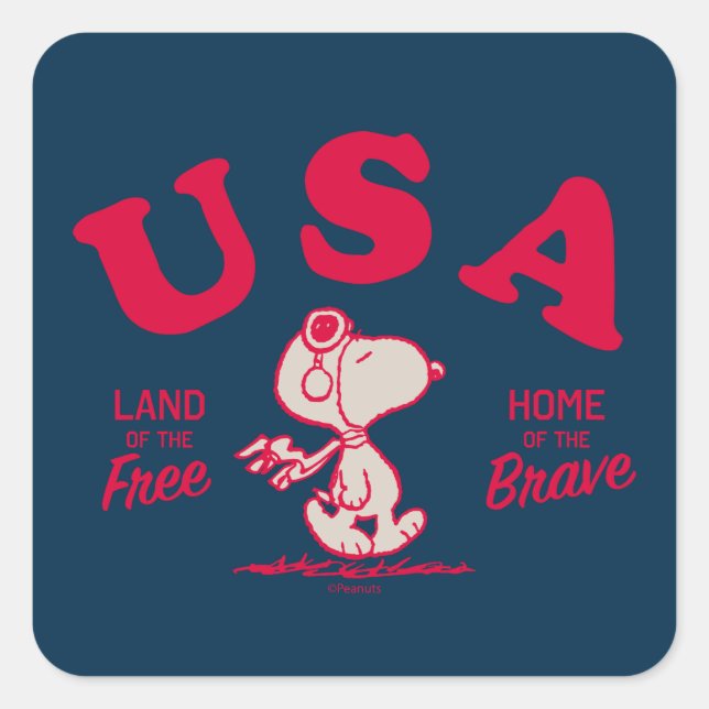 Adesivo Quadrado Amendoins | Snoopy USA Land of the Free (Frente)