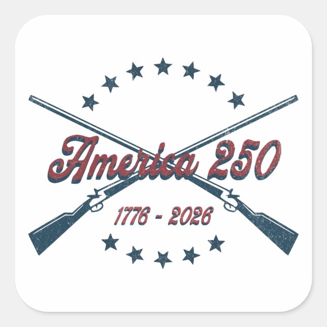 Adesivo Quadrado America 250 Crossed Rifles Patriotic 1776-2026 (Frente)