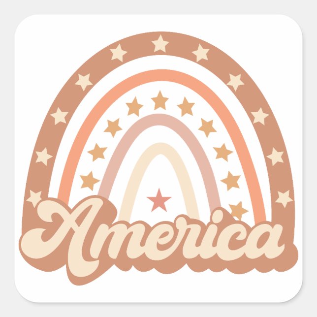 Adesivo Quadrado América Boho Rainbow 4 de julho (Frente)