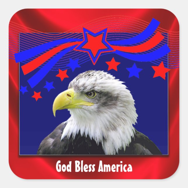 Adesivo Quadrado América Deus abençoe Patriótica com Eagle Stickers (Frente)