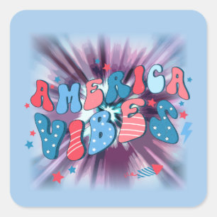 Adesivo Quadrado América Vibe - Groovy Retro Patriótico 4 De Julho