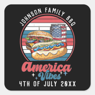 Adesivo Quadrado América Vibes 4 de julho Patriótico Personalizado