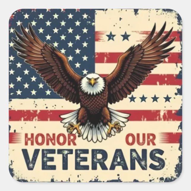 Adesivo Quadrado American Eagle Honor Our Veterans Stickers (Frente)