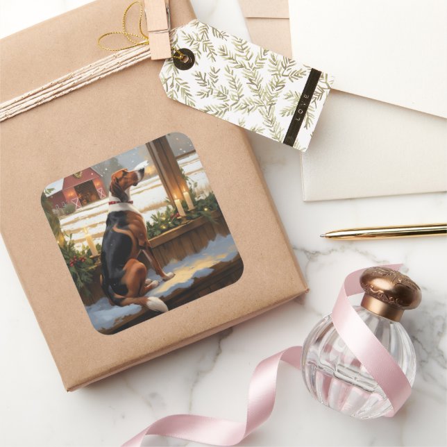 Adesivo Quadrado American English Foxhound Christmas Lights Holiday (Presentear)