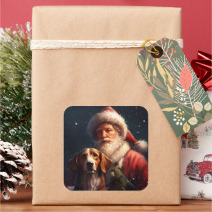 Adesivo Quadrado American English Foxhound Santa Claus Natal