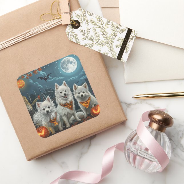Adesivo Quadrado American Eskimo Halloween Spooky (Presentear)