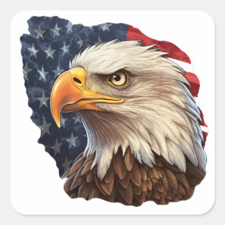 Adesivo Quadrado American Flag Bald Eagle