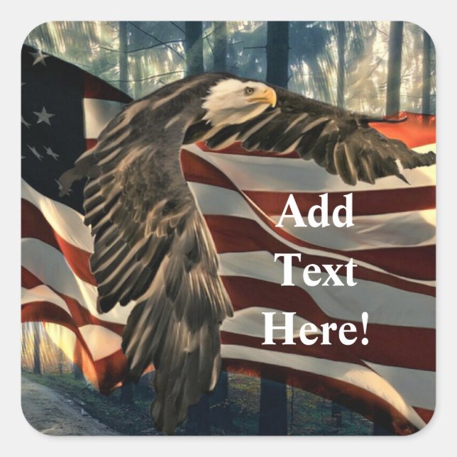 Adesivo Quadrado American Flag Bald Eagle (Frente)