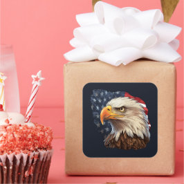 Adesivo Quadrado American Flag Bald Eagle