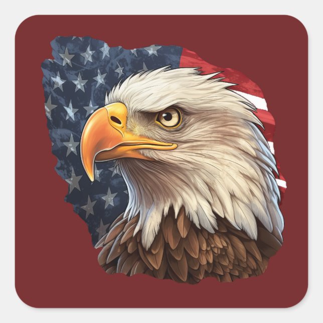 Adesivo Quadrado American Flag Bald Eagle (Frente)