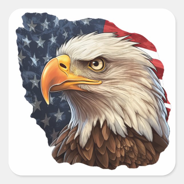 Adesivo Quadrado American Flag Bald Eagle (Frente)