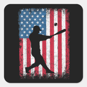 Adesivo Quadrado American Flag Baseball Team Presente para Men Boys