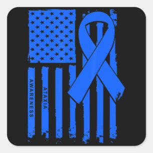 Adesivo Quadrado American Flag Blue Ribbon Ataxia Sensibence T-Shir