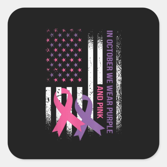 Adesivo Quadrado American Flag Breast Cancer and Domestic Violence (Frente)