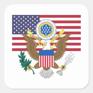 Adesivo Quadrado American Flag & Casaco of Arms, Estados Unidos