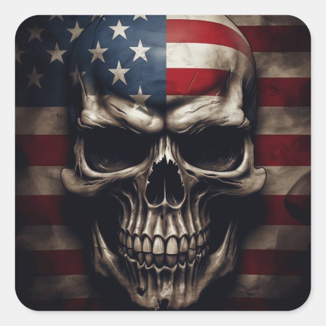 Adesivo Quadrado American Flag Skull (Frente)