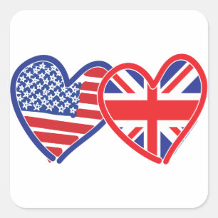 Adesivo Quadrado American Flag Union Jack Flag Hearts