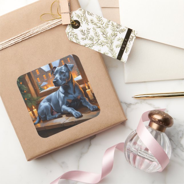 Adesivo Quadrado American Staffordshire Christmas Lights Holiday (Presentear)