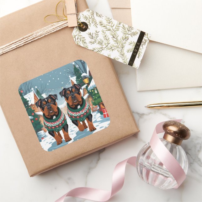 Adesivo Quadrado American Staffordshire Christmas Snow Holiday  (Presentear)