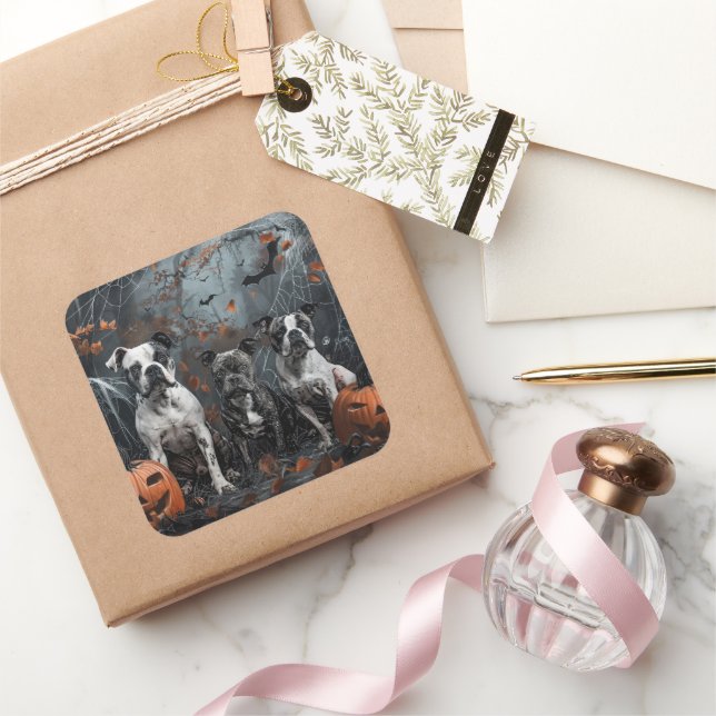 Adesivo Quadrado American Staffordshire Halloween Night Dogggy (Presentear)