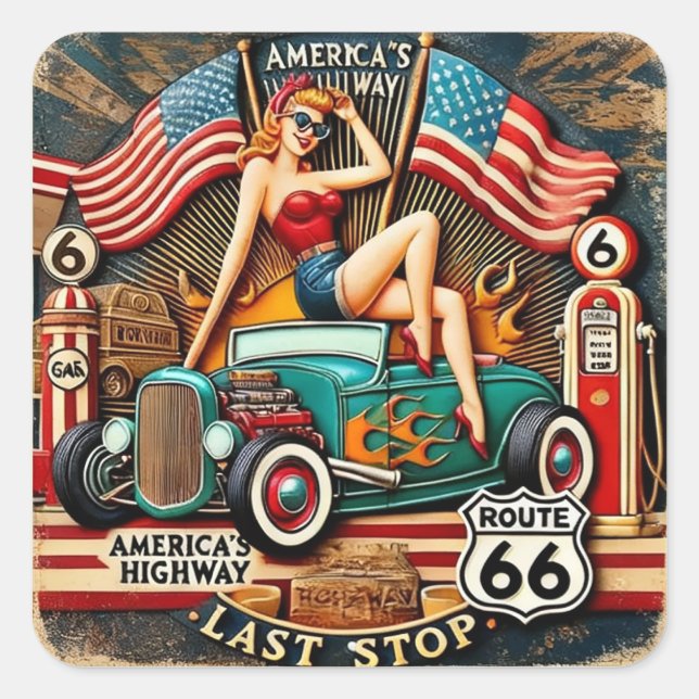 Adesivo Quadrado America's Route 66 (Frente)