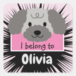 Adesivo Quadrado Amigo de Poodulação de Cinzas Bonitas, de Cor Rosa