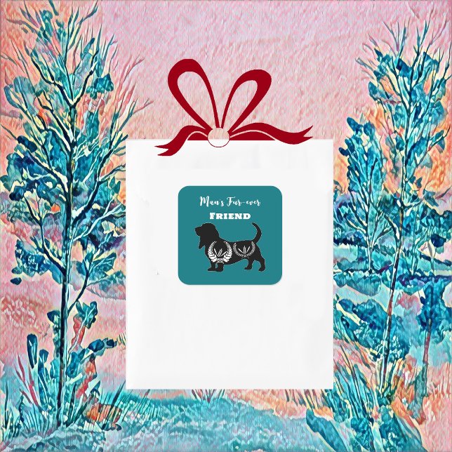 Adesivo Quadrado Amigo Fiel do Homem Arte Popular Decoração Floral  (Mans Forever Friend Dog Folk Art)