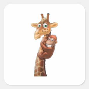 Adesivo Quadrado Amigos de Girafa e macaco