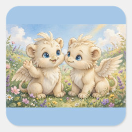 Adesivo Quadrado Amigos Fluffy Griffin – Fantasia Fofa em Aquarela