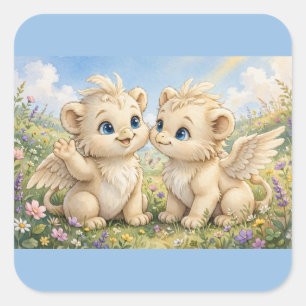 Adesivo Quadrado Amigos Fluffy Griffin – Fantasia Fofa em Aquarela